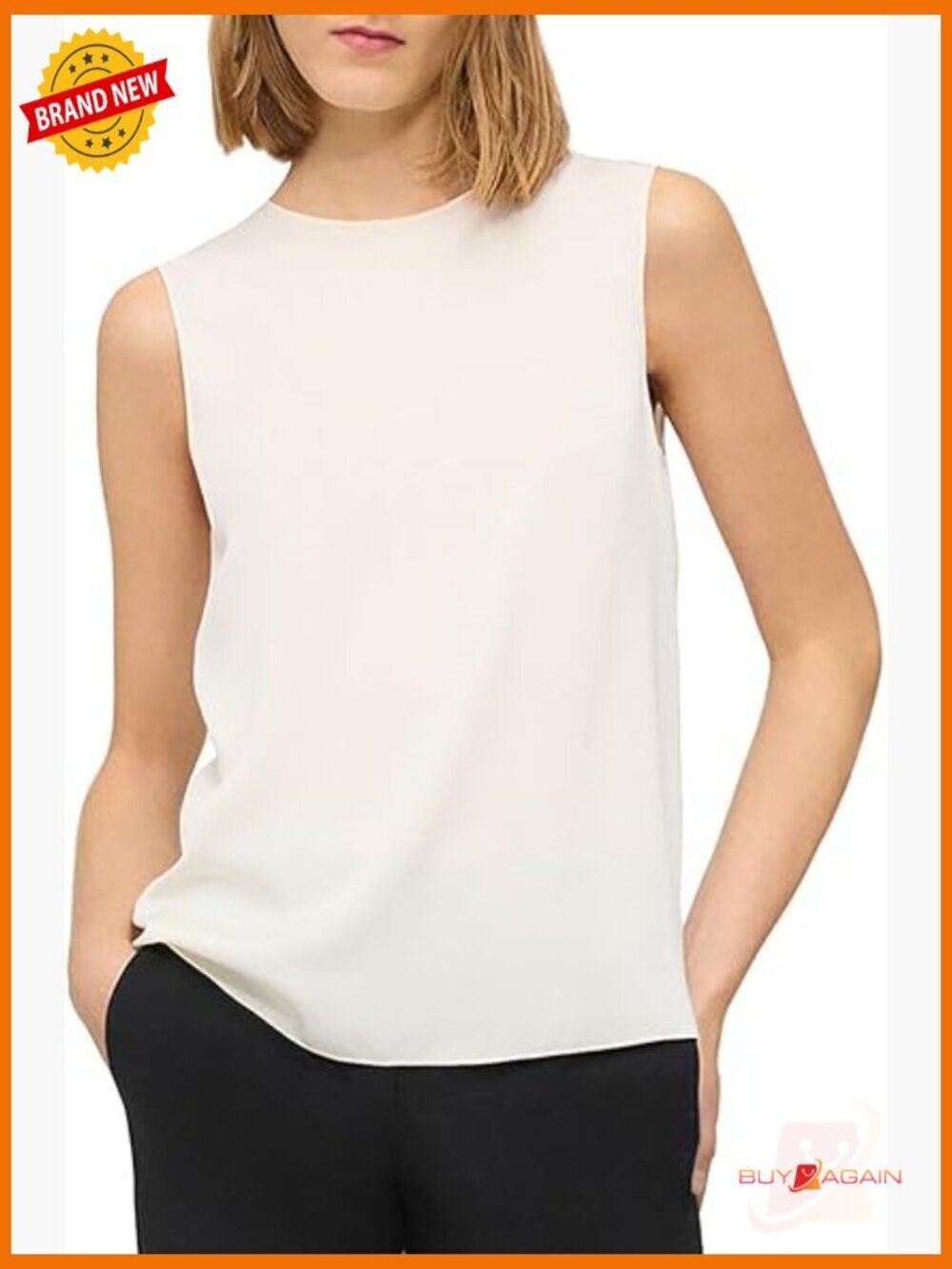 Sleeveless Silk Blouse, Crew Neck, Keyhole Back, Classic Fit